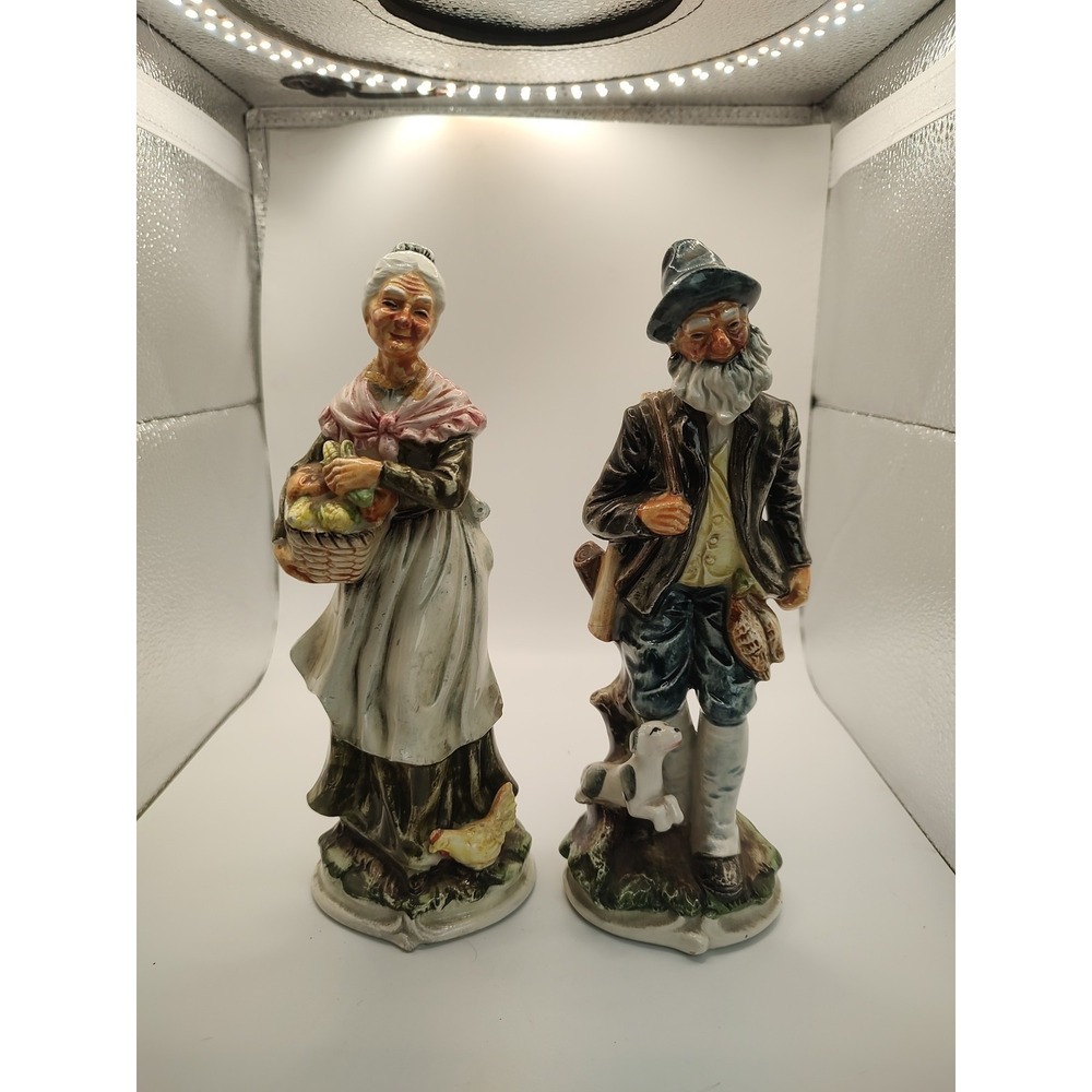 Vintage Peasant Farmer Woodsman & Wife Bisque Finish Figurine